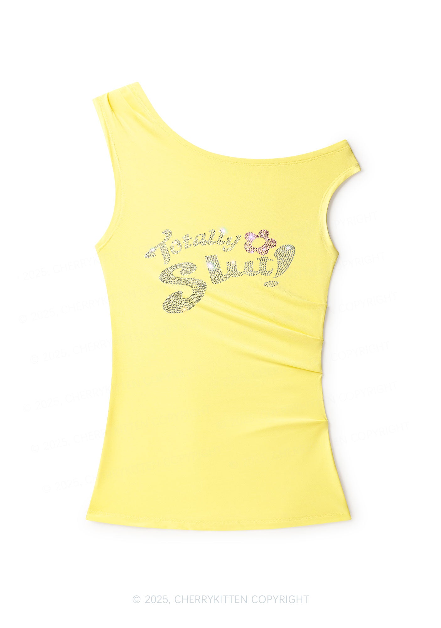 Rhinestone Totally Slxt Y2K Off Shoulder Tank Top Cherrykitten