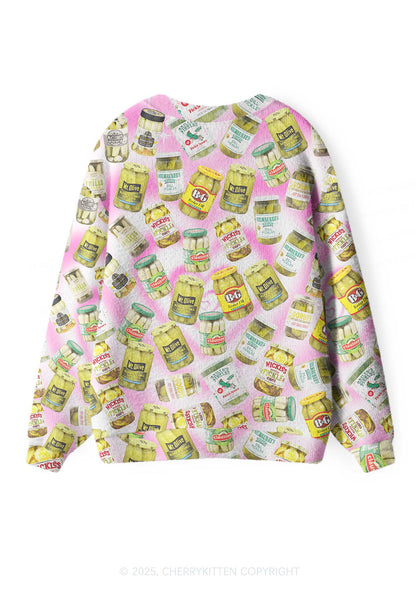 Yellow Canned Pickles Y2K Christmas Cardigan Knit Sweatshirt Cherrykitten