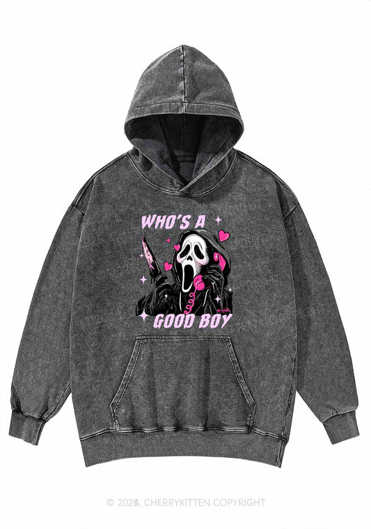 Halloween Ghost Good Boy Y2K Washed Hoodie Cherrykitten