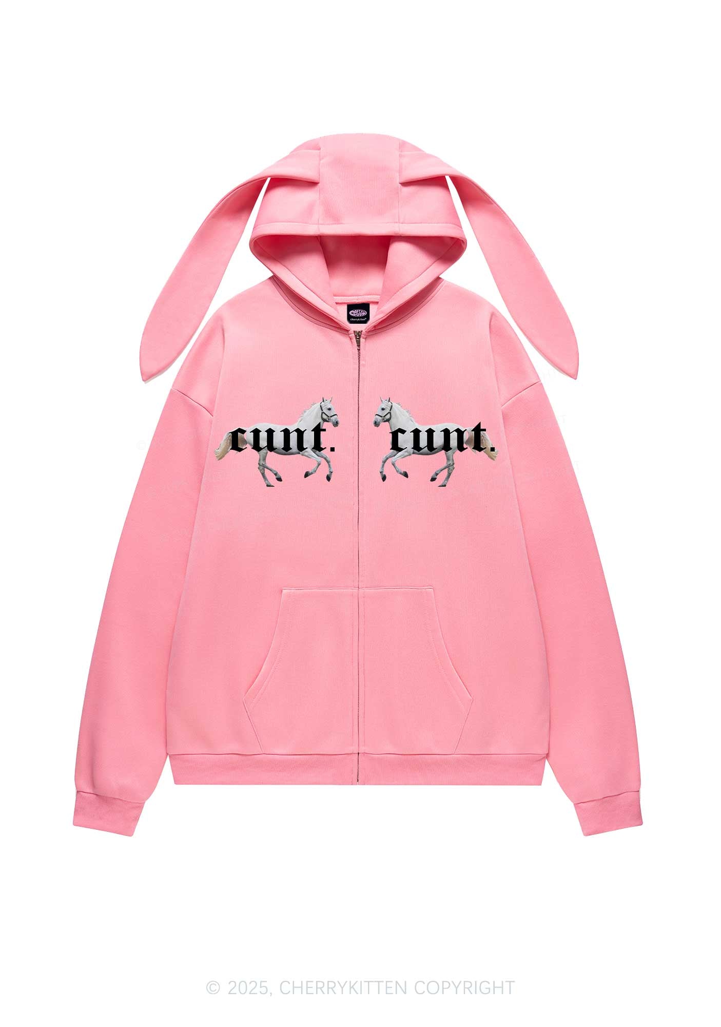 Cxxt Horse Y2K Bunny Ear Zip Hoodie Cherrykitten