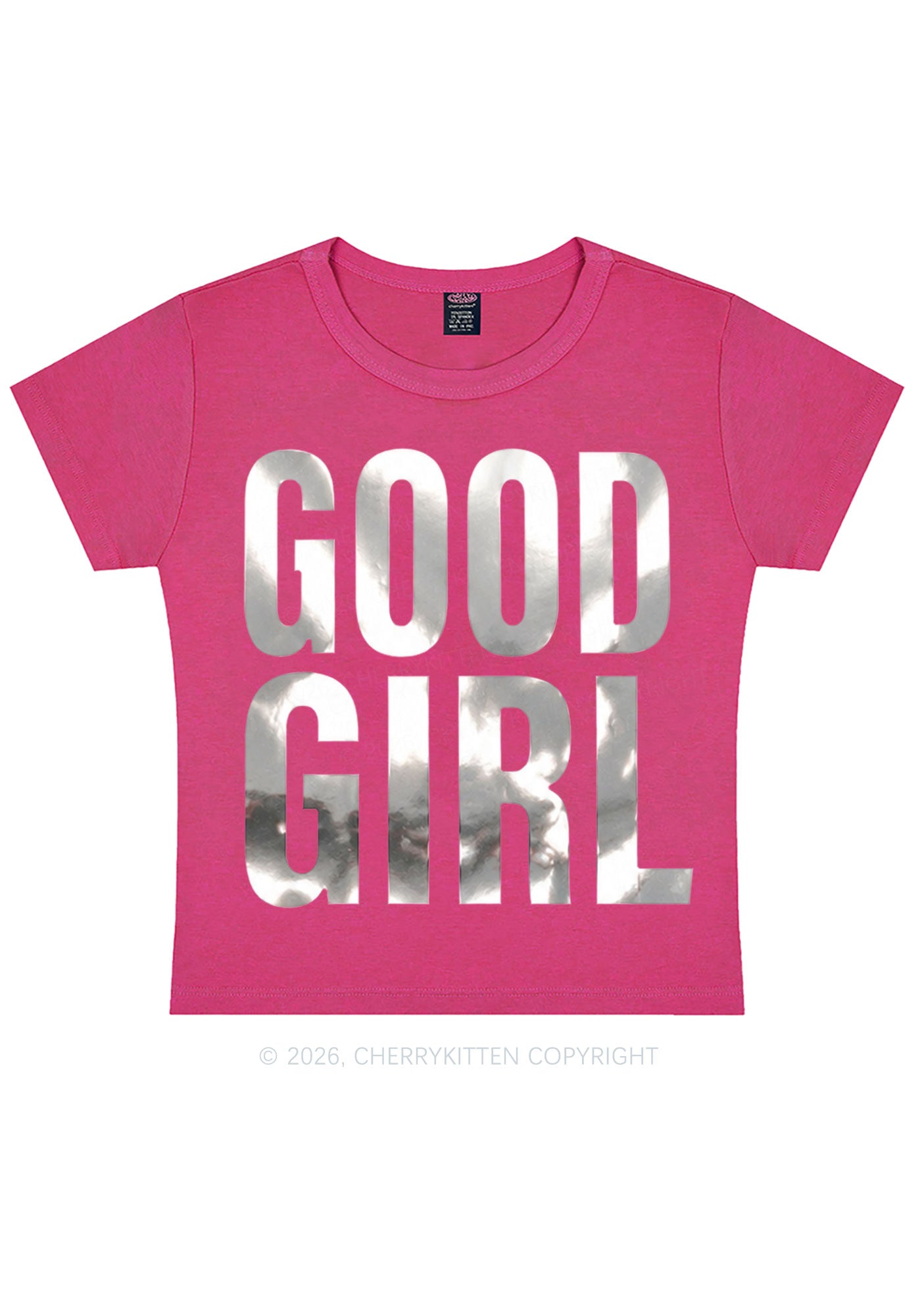 Good Girl Silver Foil Printed Y2K Baby Tee Cherrykitten