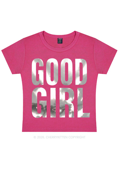 Good Girl Silver Foil Printed Y2K Baby Tee Cherrykitten