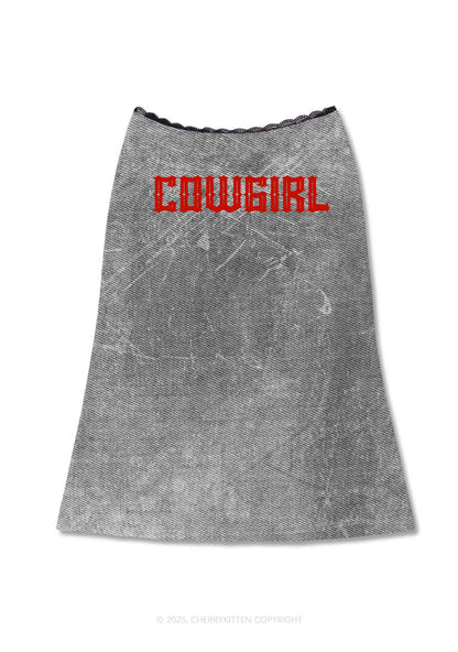 Vintage Cowgirl Y2K Print Midi Skirt Cherrykitten