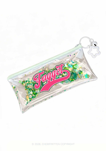Pink Faggot Pride Y2K Quicksand Transparent Pencil Pouch Cherrykitten