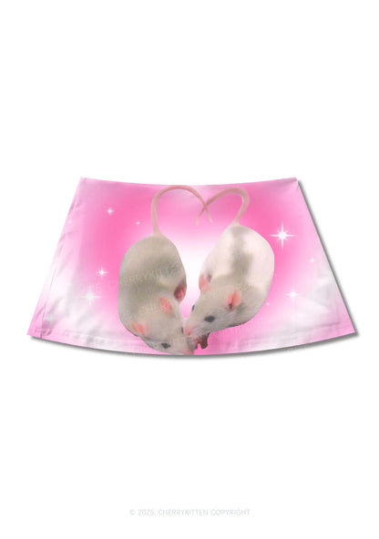 Pink Sweet Rats Valentine's Day Y2K Print Mini Skirt Cherrykitten