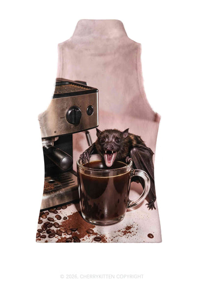 Halloween Bat Coffee Y2K Knit Turtleneck Tank Top Cherrykitten