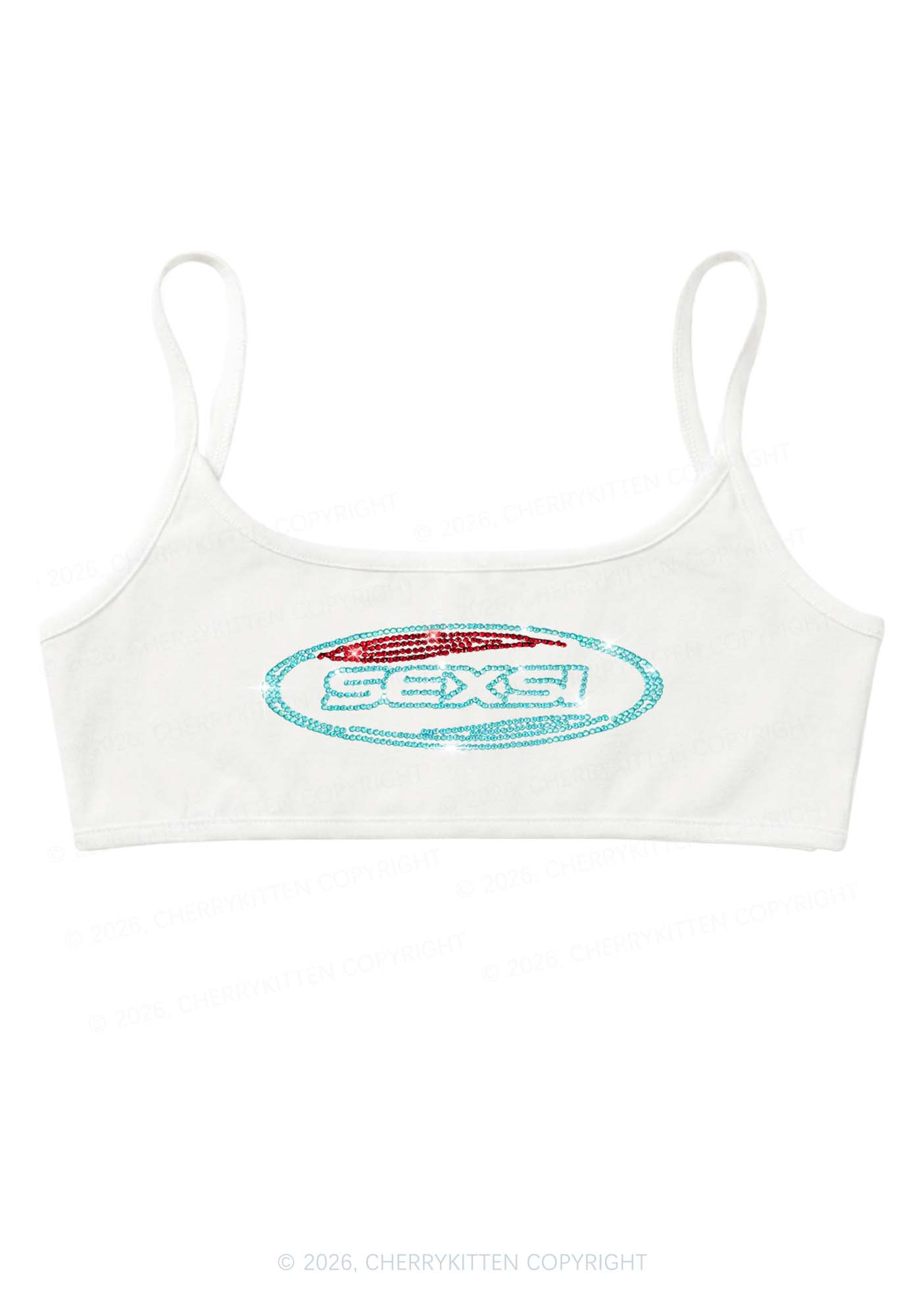 Rhinestone Sexsi Slogan Y2K Super Crop Cami Cherrykitten