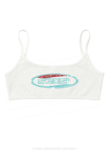 Rhinestone Sexsi Slogan Y2K Super Crop Cami Cherrykitten