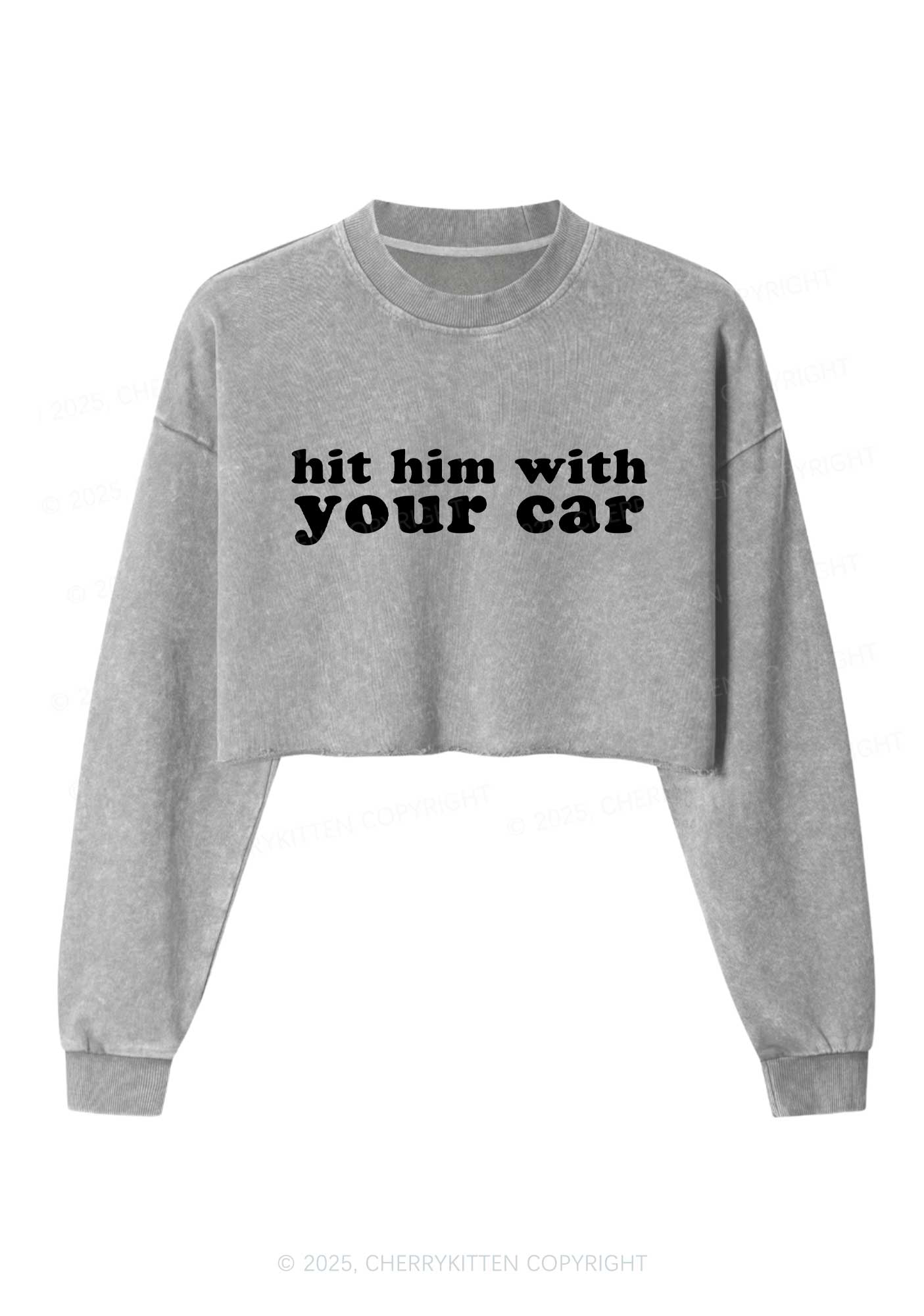 Hit Him Y2K Crop Washed Sweatshirts Cherrykitten