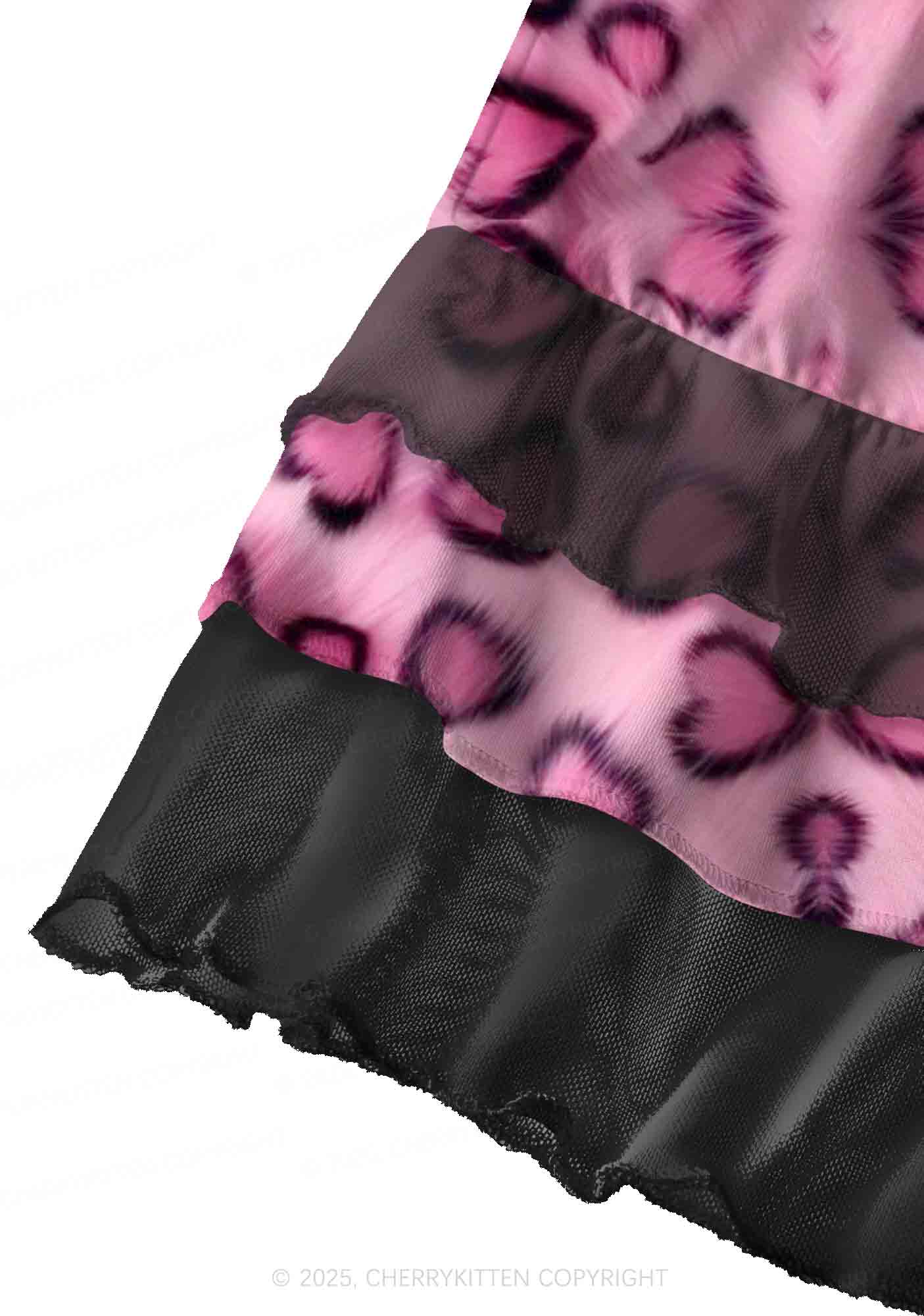 Pink Heart Leopard Y2K Print Mini Layered Skirt Cherrykitten