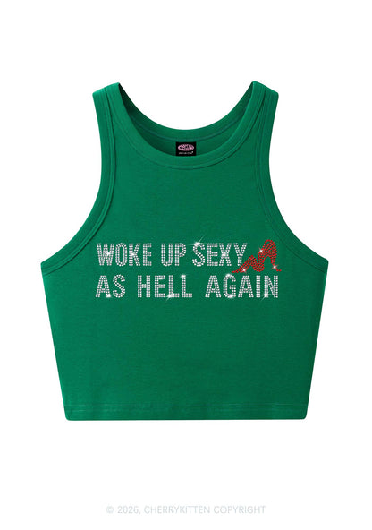 Rhinestone Woke Up Sexy Y2K Crop Tank Top Cherrykitten