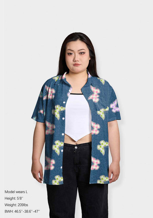 Dark Blue Butterflies Print Shirts