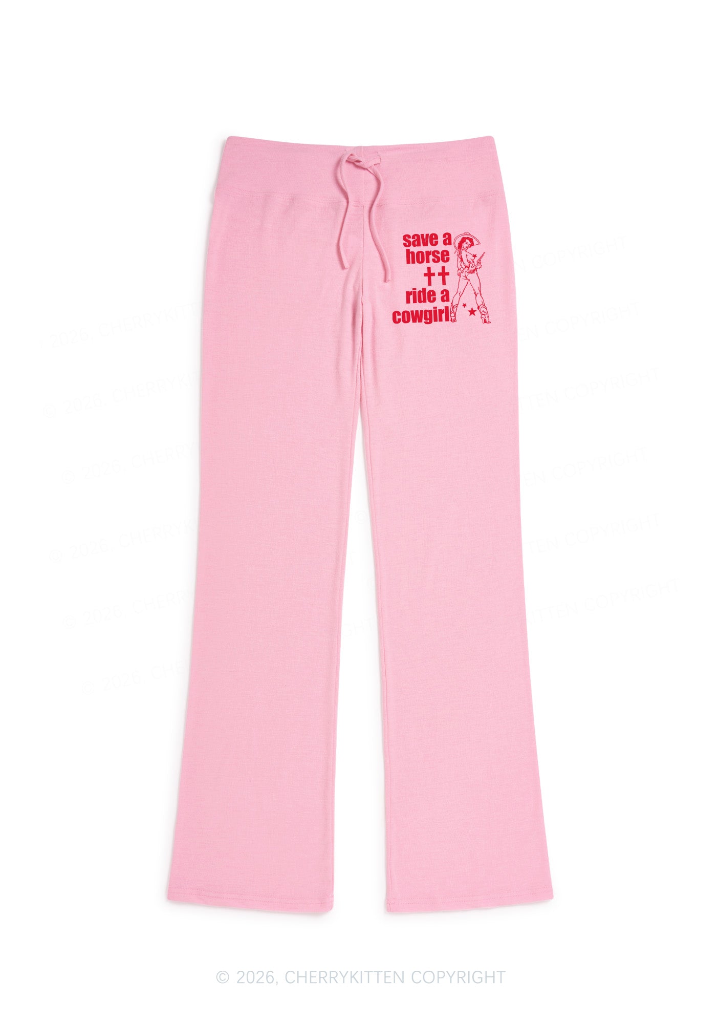 Ride A Cowgirl Pride Y2K Low Rise Drawstring Flare Pants Cherrykitten