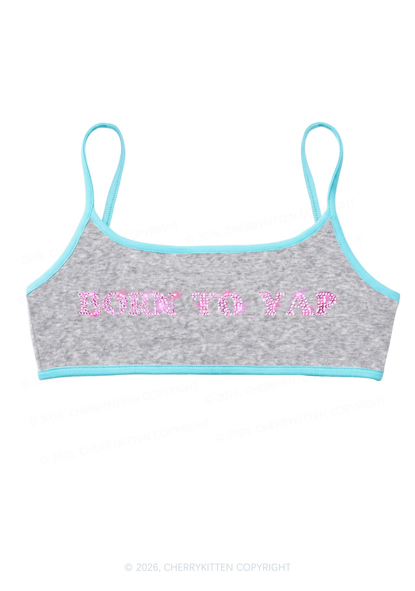 Rhinestone Born To Yap Y2K Super Crop Cami Cherrykitten