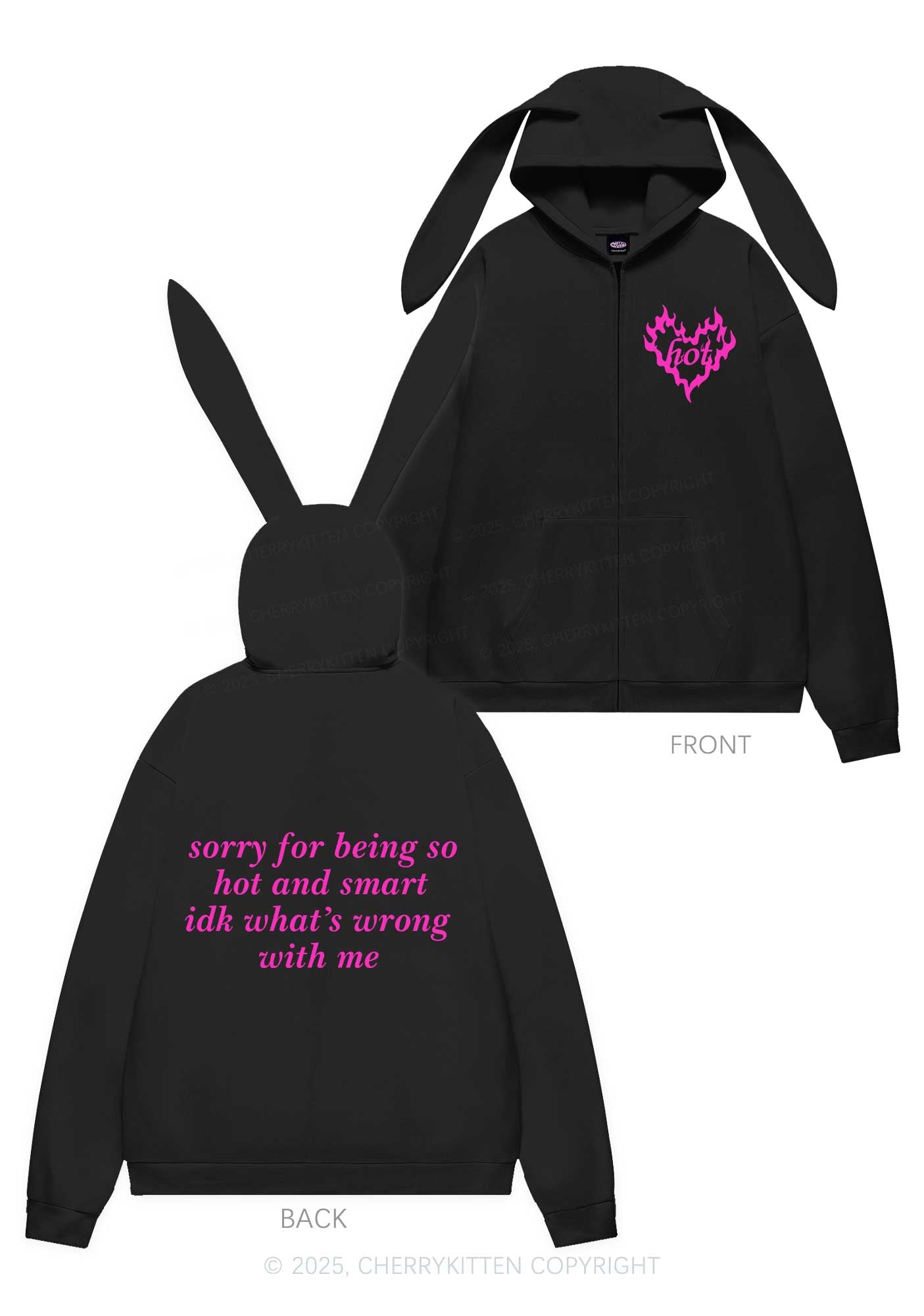 Sorry For Being So Smart Y2K Bunny Ear Zip Hoodie Cherrykitten