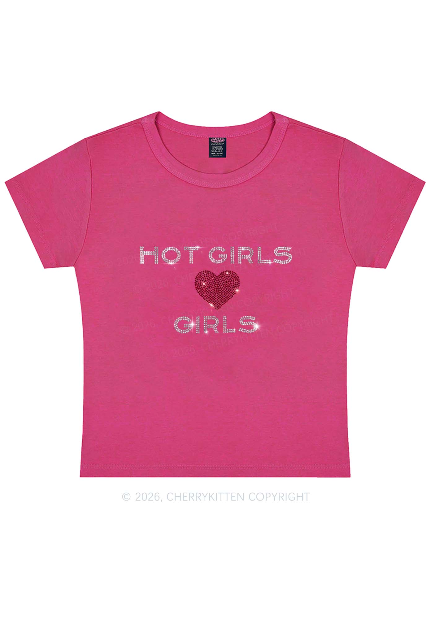 Rhinestone Hot Girls Love Girls Pride Y2K Baby Tee Cherrykitten