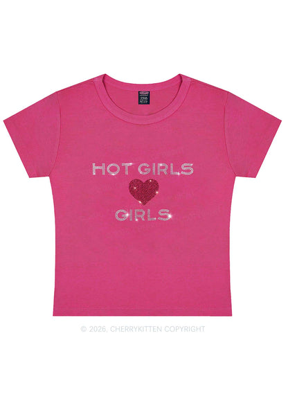 Rhinestone Hot Girls Love Girls Pride Y2K Baby Tee Cherrykitten