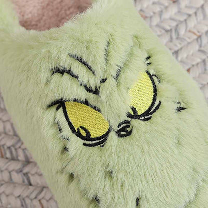 Christmas Green Cartoon Monster Y2K Plush Slippers