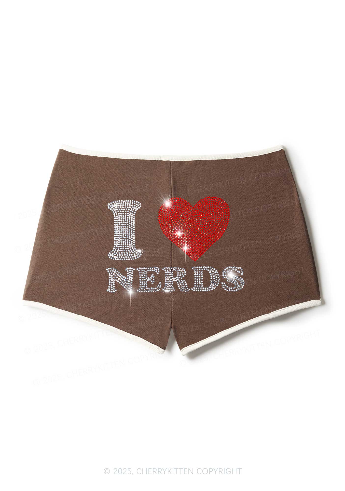 Rhinestone I Love Nerds Y2K Booty Shorts Cherrykitten
