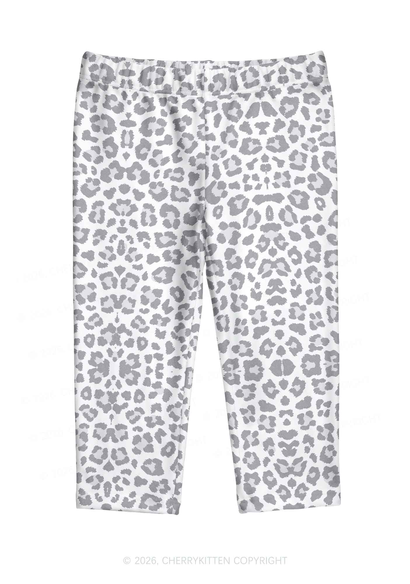 Light Grey Leopard Y2K Print Capri Pants Cherrykitten