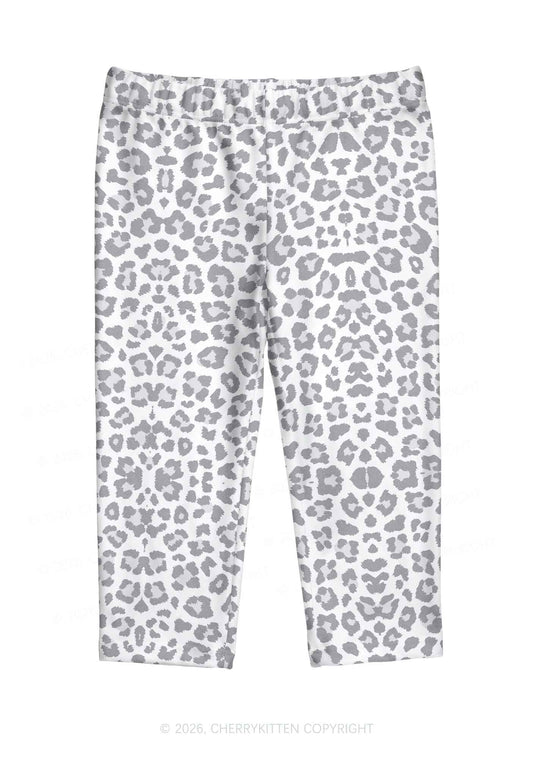 Light Grey Leopard Y2K Print Capri Pants Cherrykitten