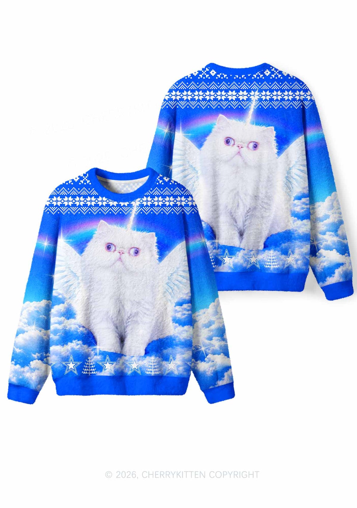 White Angel Unicorn Cat Y2K Knit Sweatshirt Cherrykitten