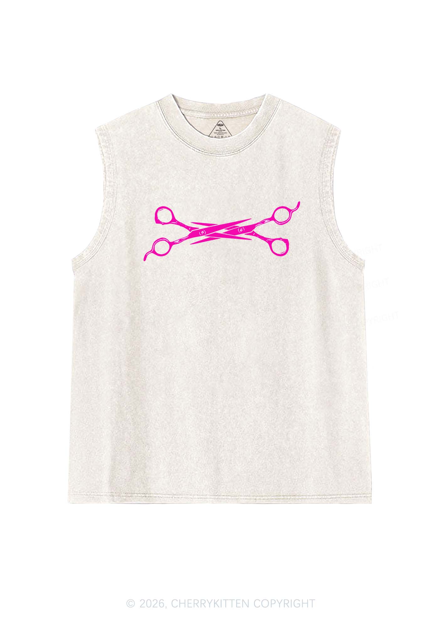 Pink Scissor Pride Y2K Washed Muscle Tank Cherrykitten