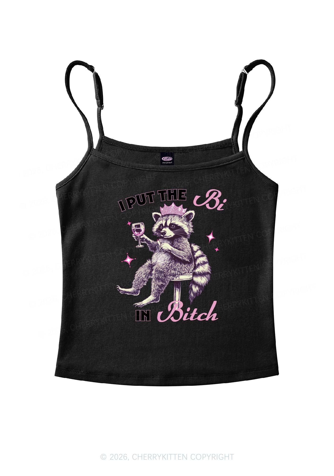 I Put Bi In Bxxch Raccoon Pride Y2K Spaghetti Strap Cami Cherrykitten