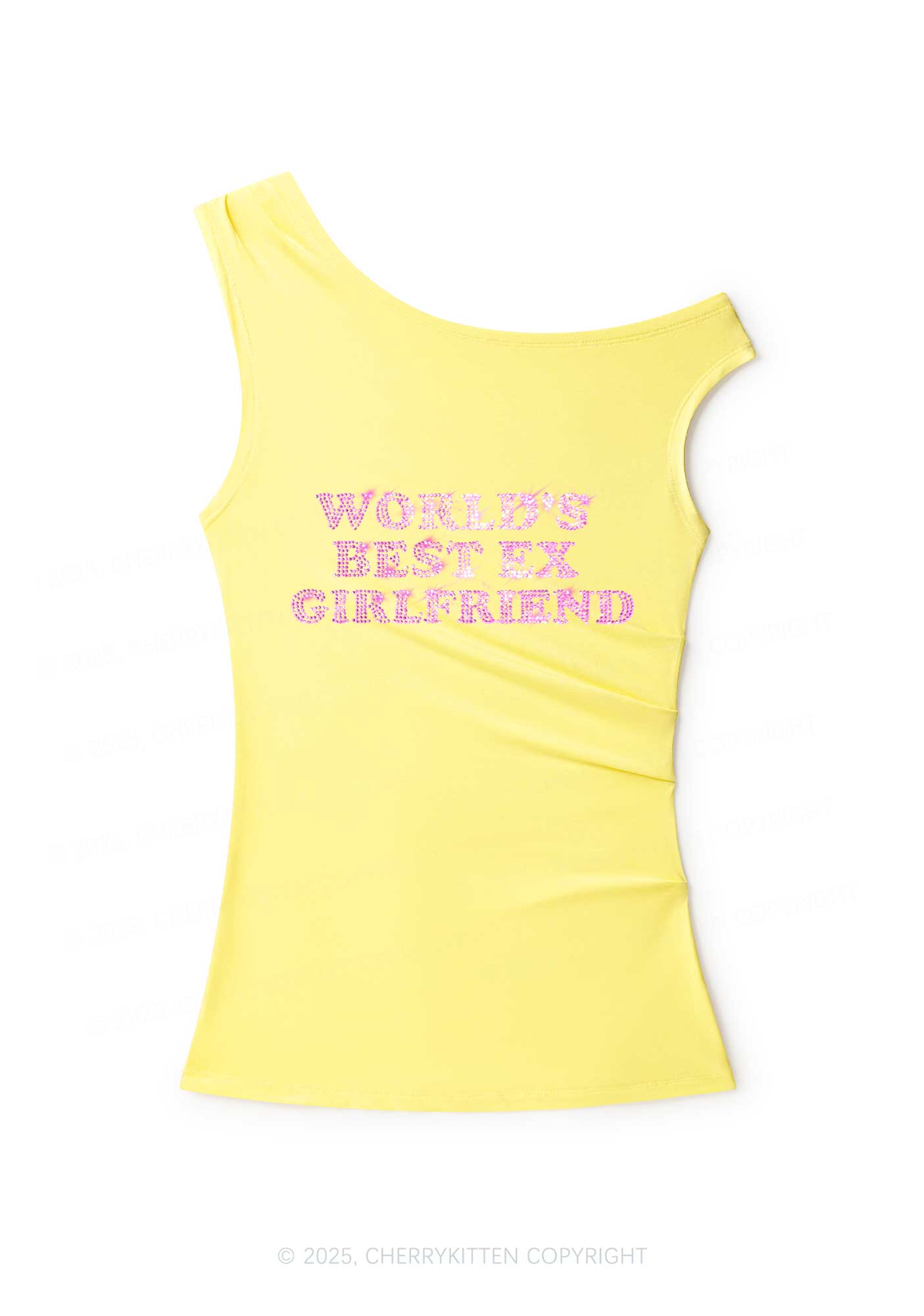 Rhinestone Best Ex Girlfriend Y2K Off Shoulder Tank Top Cherrykitten