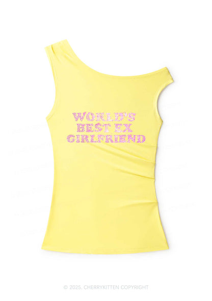 Rhinestone Best Ex Girlfriend Y2K Off Shoulder Tank Top Cherrykitten