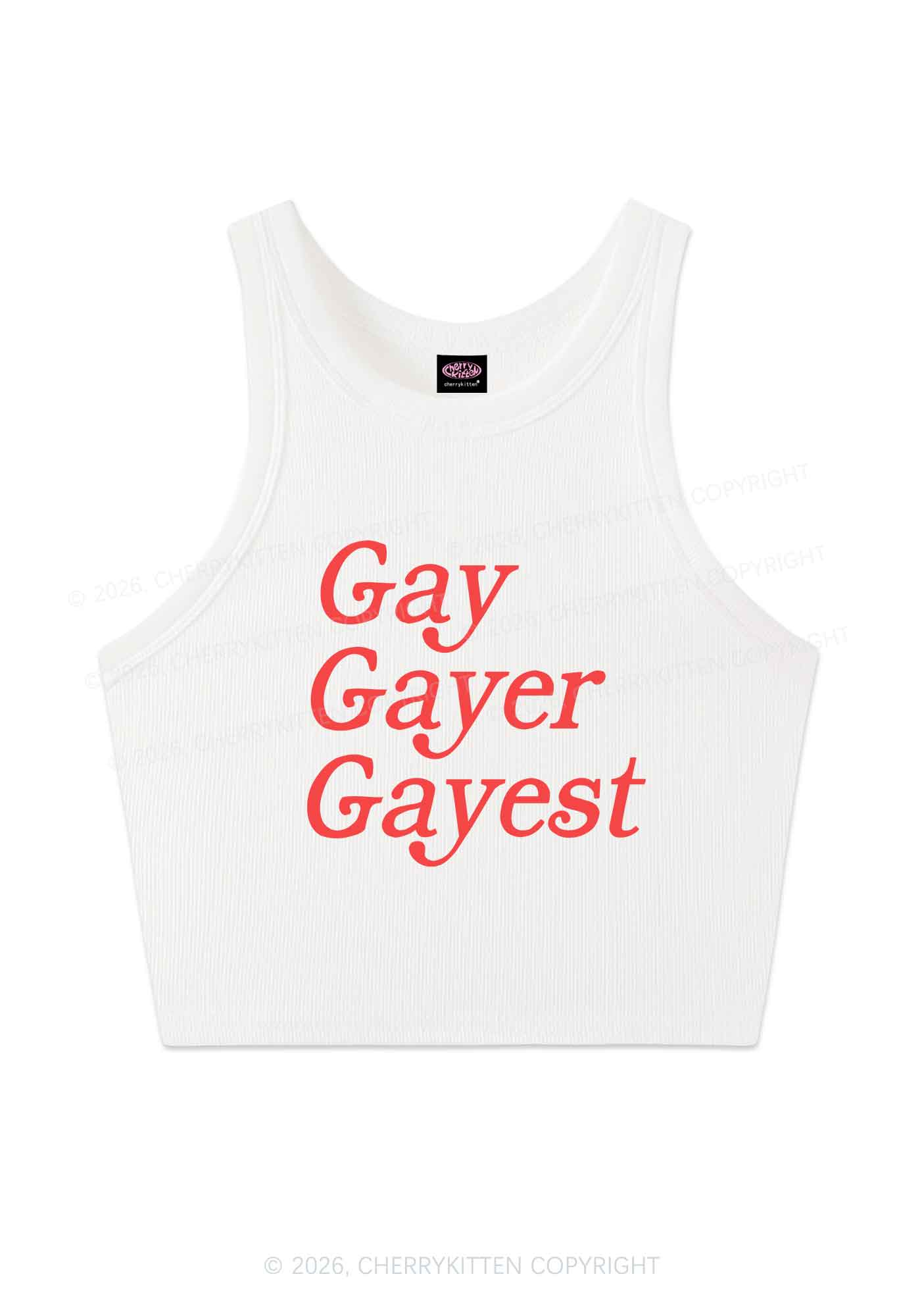 Gay Gayer Gayest Pride Y2K Crop Tank Top Cherrykitten