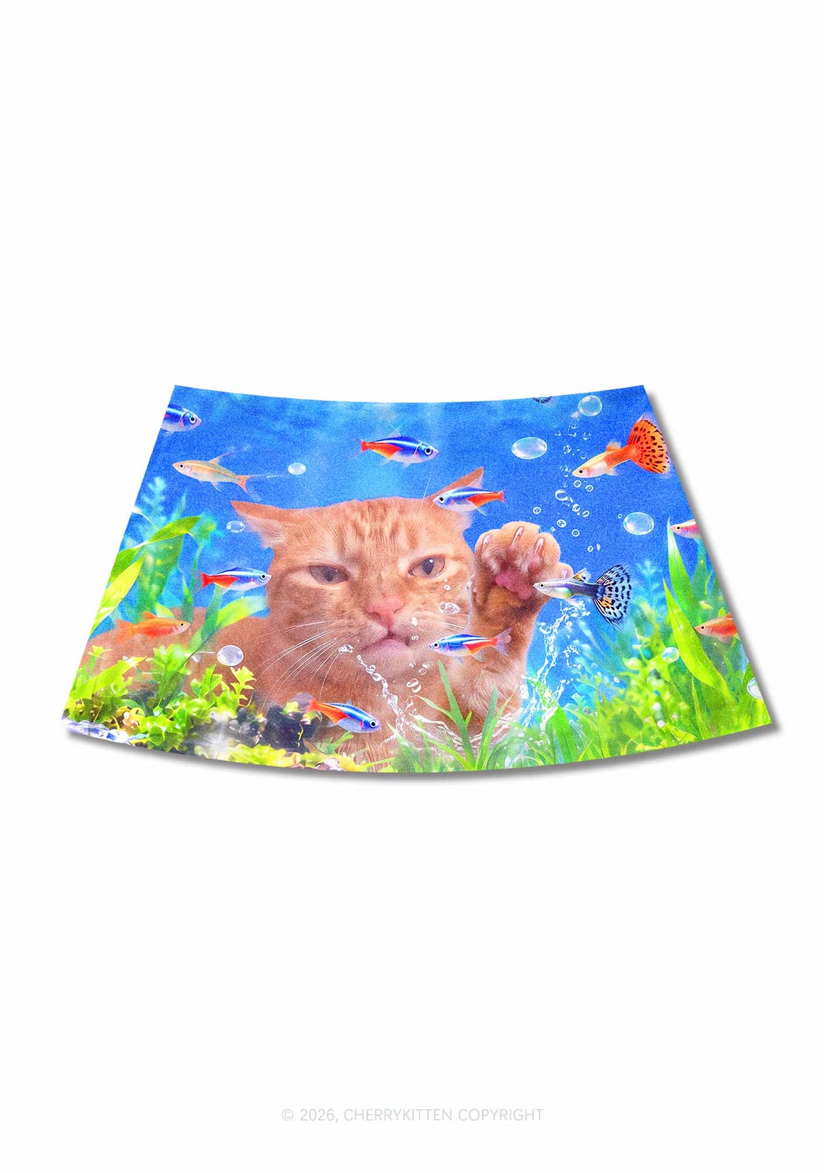 Cat Inside Aquarium Y2K Print Mini Skirt Cherrykitten