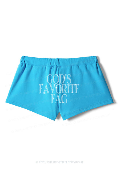 Rhinestone Gods Favorite Fag Pride Y2K Drawstring Mini Shorts Cherrykitten