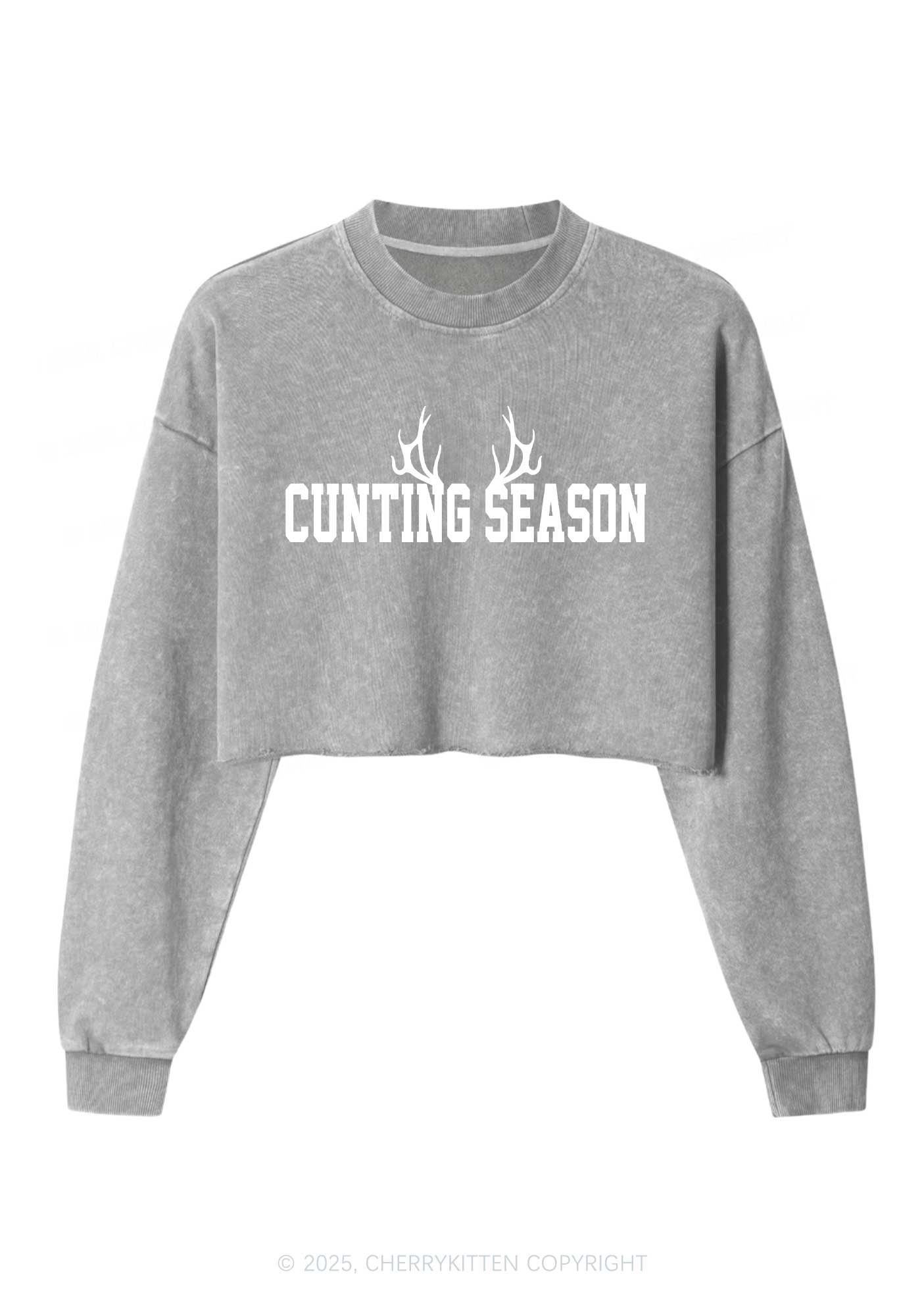 Cunting Season Y2K Crop Washed Sweatshirts Cherrykitten