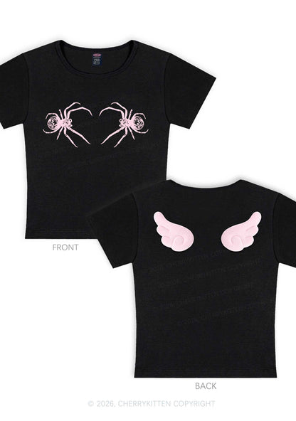 Skull Spider Y2K Goth Angel Wings Baby Tee Cherrykitten