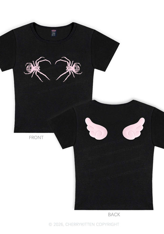 Skull Spider Y2K Goth Angel Wings Baby Tee Cherrykitten