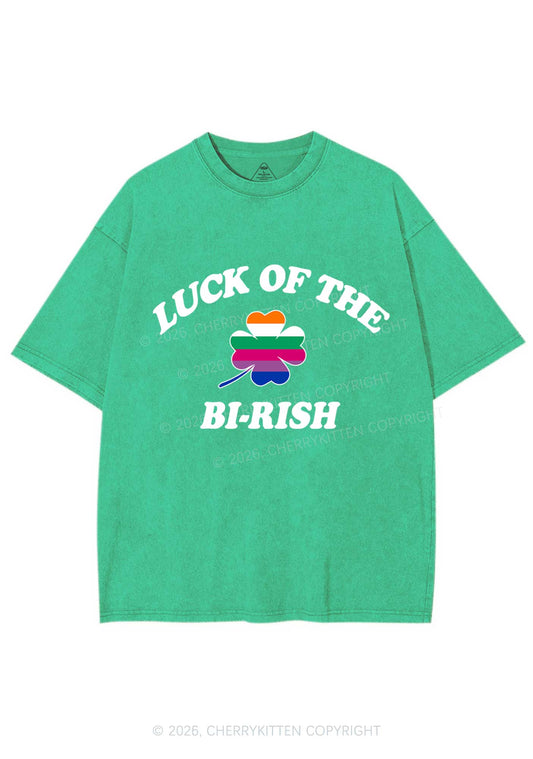 Luck Of The Bi Rish St Patricks Y2K Shirts Washed Tee Cherrykitten