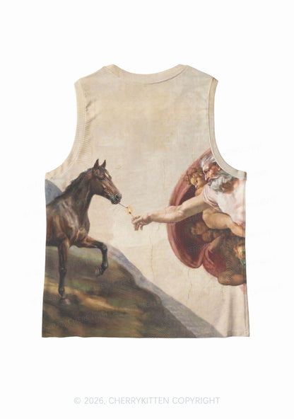 God Smoking Horse Y2K Mesh Muscle Tank Cherrykitten