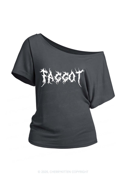 Punk Faggot Pride Y2K Off Shoulder Tee Cherrykitten