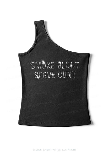 Rhinestone Smoke Blunt Y2K One Shoulder Tank Top Cherrykitten