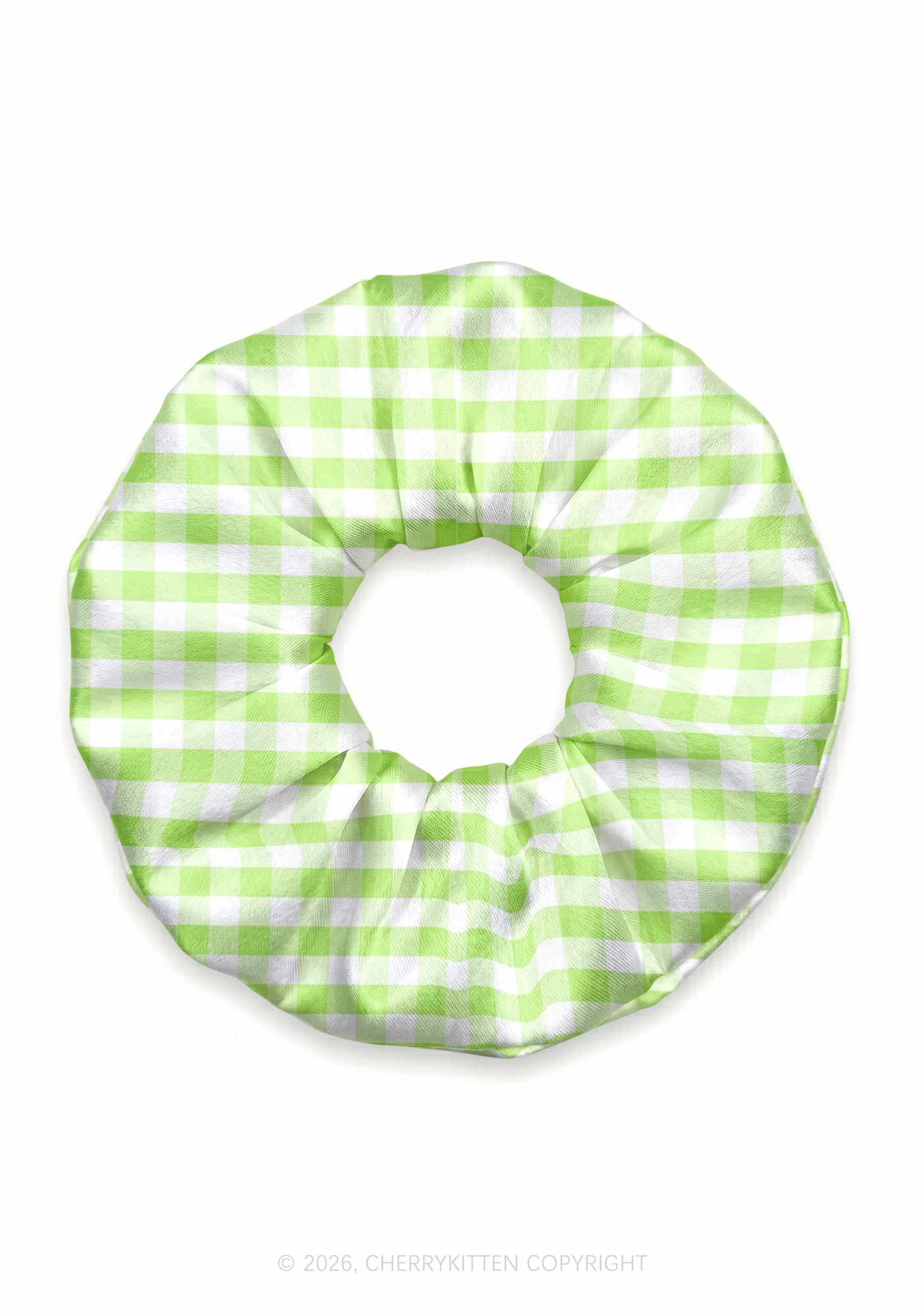 White Green Plaid Y2K Hair Scrunchie Cherrykitten