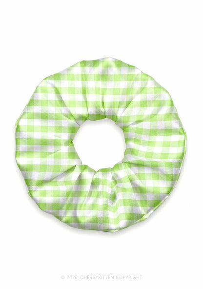 White Green Plaid Y2K Hair Scrunchie Cherrykitten