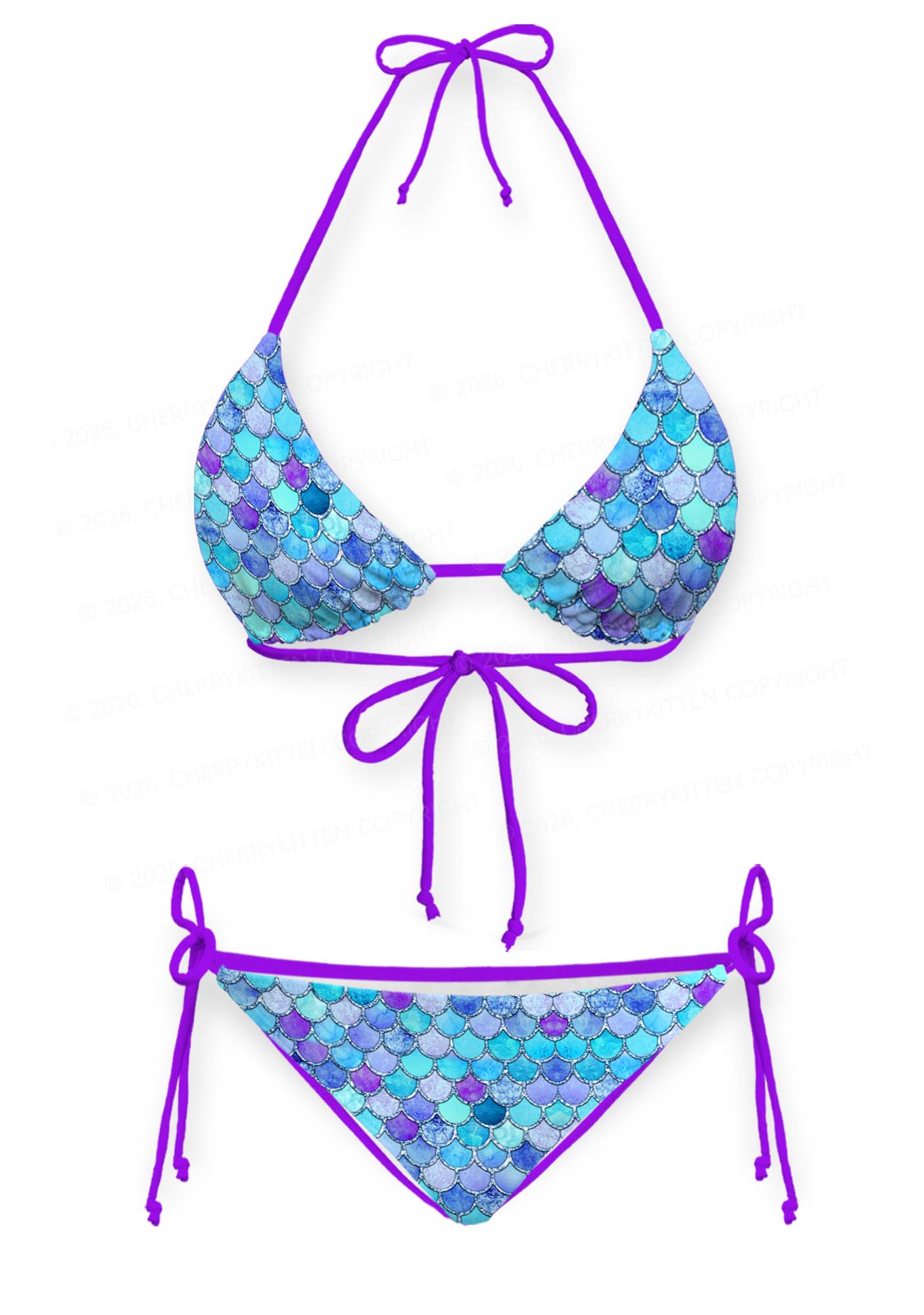 Colorful Fish Scales Y2K Print Bikini Set Cherrykitten