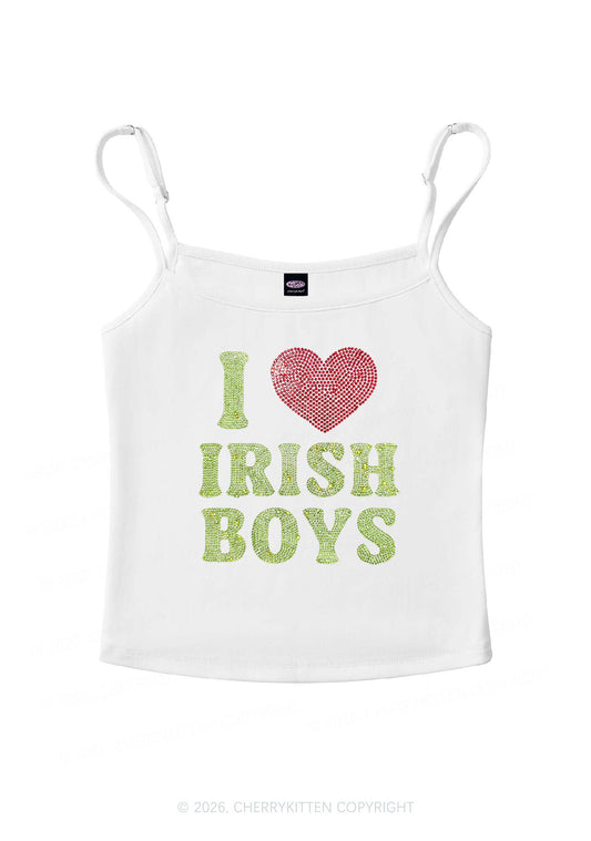 Rhinestone I Love Irish Boys St Patricks Y2K Spaghetti Strap Cami Cherrykitten