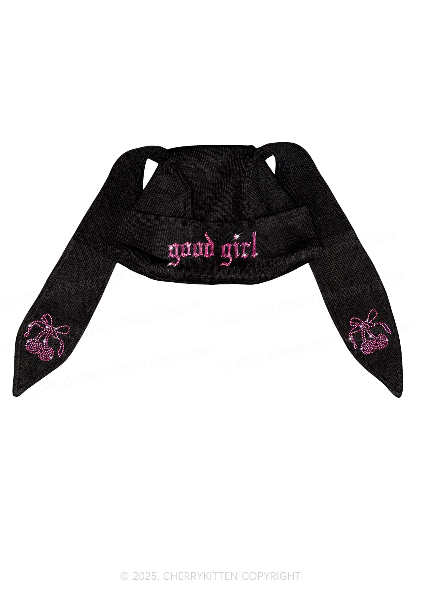 Rhinestone Good Girl Y2K Bunny Ear Knitted Hat Cherrykitten