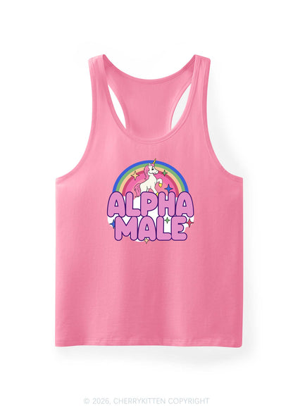Rainbow Unicorn Alpha Male Y2K Men Racerback Tank Top Cherrykitten