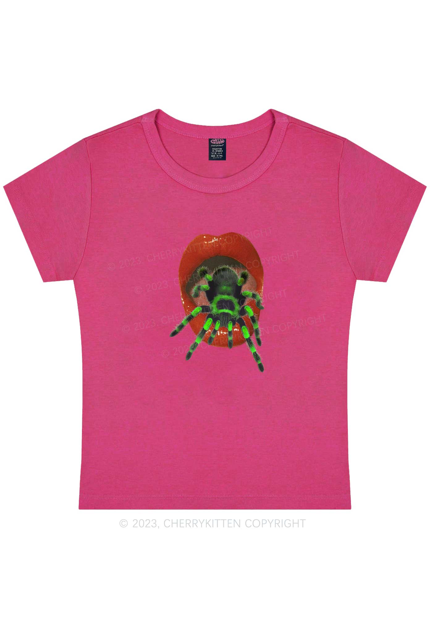 Curvy Spider Red Lips Y2K Baby Tee Cherrykitten