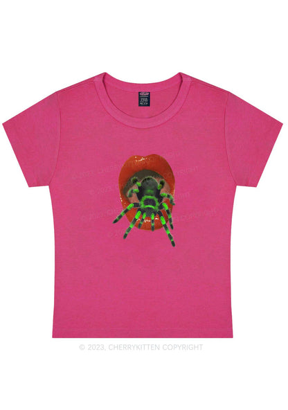 Curvy Spider Red Lips Y2K Baby Tee Cherrykitten