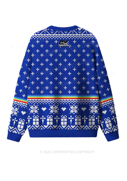 Blue Gods Favorite Fag Pride Y2K Christmas Knit Sweatshirt Cherrykitten