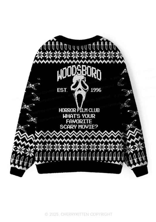 Horror Film Club Halloween Y2K Christmas Cardigan Knit Sweatshirt Cherrykitten